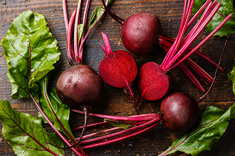 Red Beetroot with green leaves