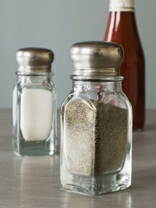 Salt and pepper shakers with ketchup