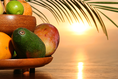 Tropical fruits & sunset