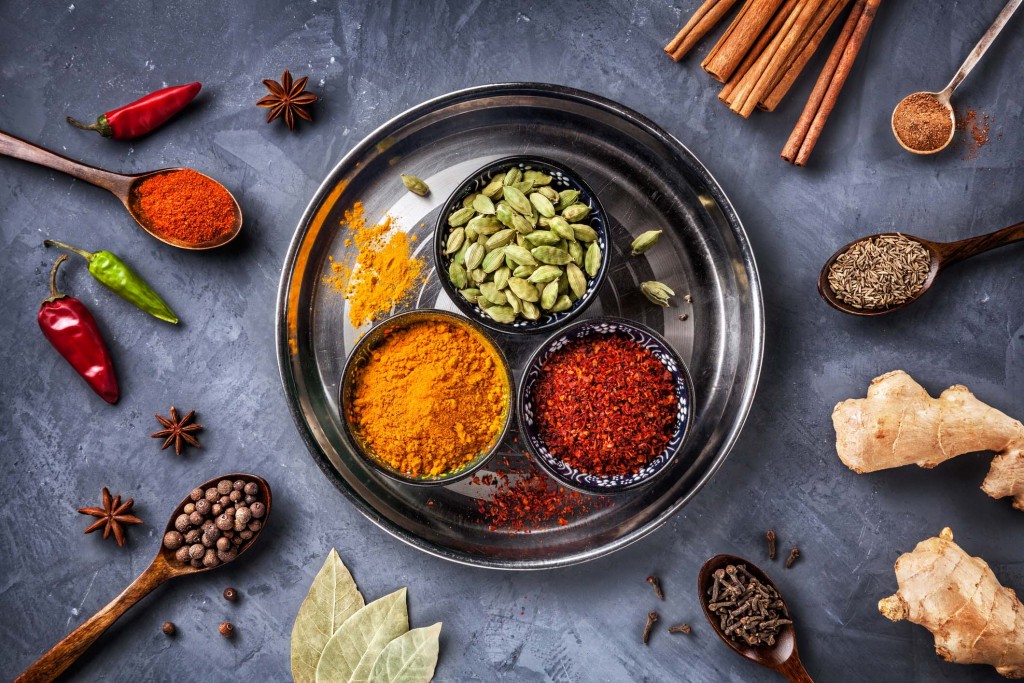 Various Spices on grunge background