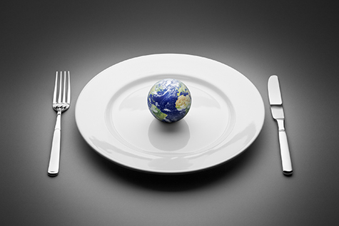 Earth served on plate. Food Globe Planet World Restaurant