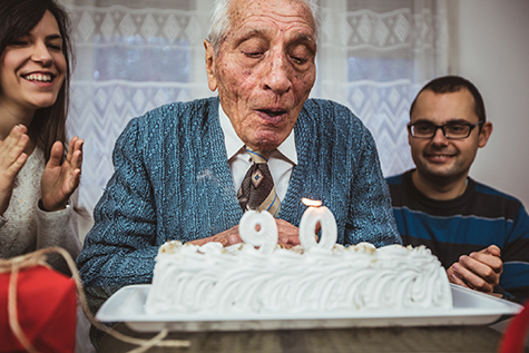 Senior man celebrates birthday