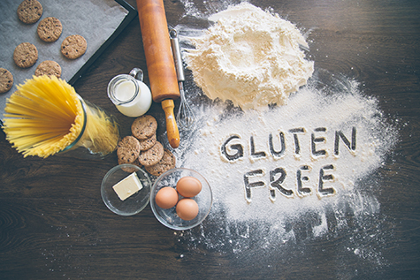 Baking background with "Gluten free" writting in flour