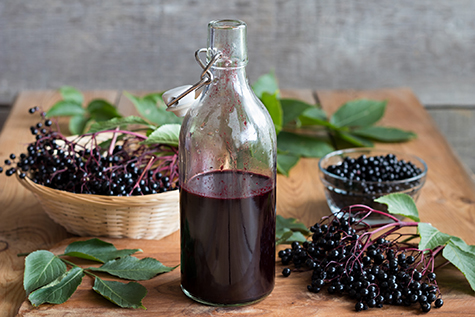 A bottle of elderberry syrup