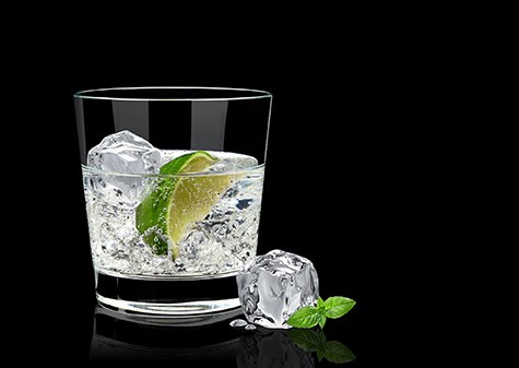 Gin tonic or vodka on black background