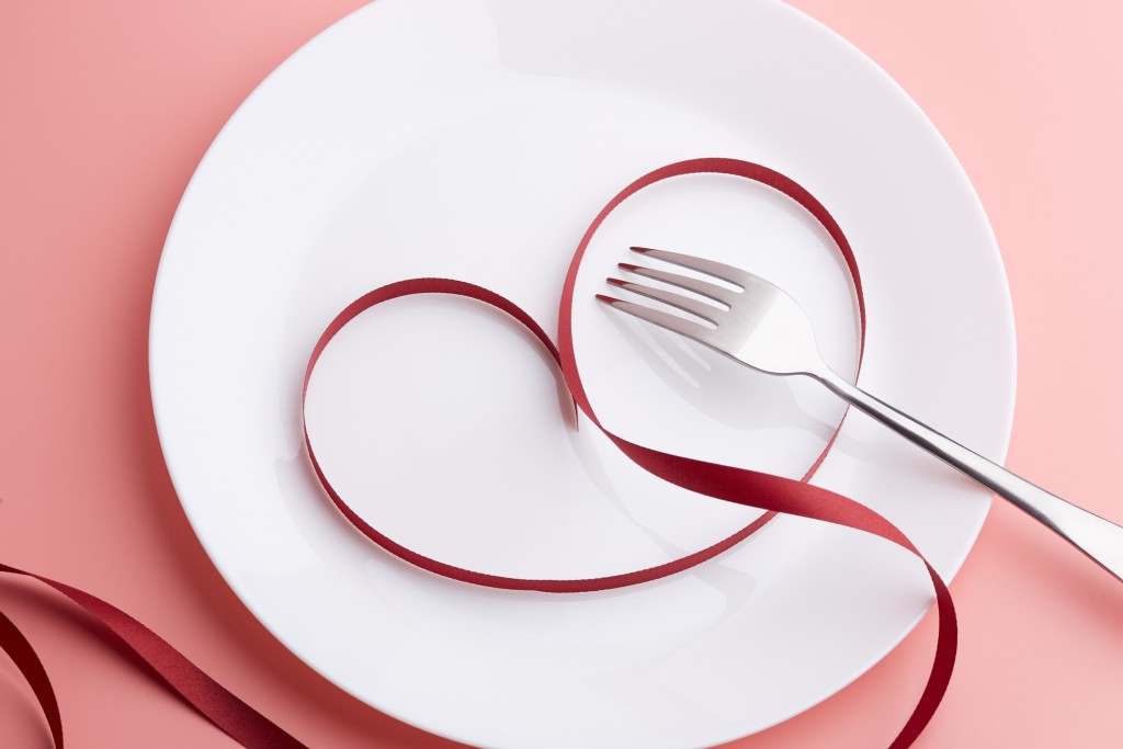 Love Menu Around Red Ribbon Hearts Shape and stainless Fork