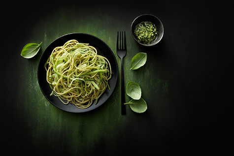 Italian Food: Spaghetti Pesto with Zucchini Still Life